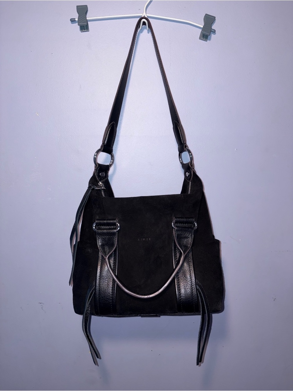 Aimee Kestenberg Black Suede & Leather Shoulder Bag